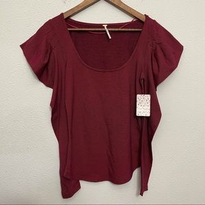 NWOT Free People Ruffle Shoulder Wide Neck Long Sleeve Striped Top Medium